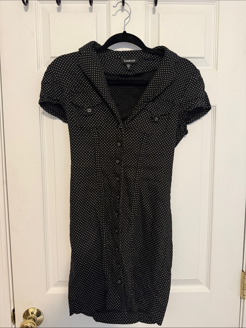 bebe Black and White Polka Dot Button-Front Dress